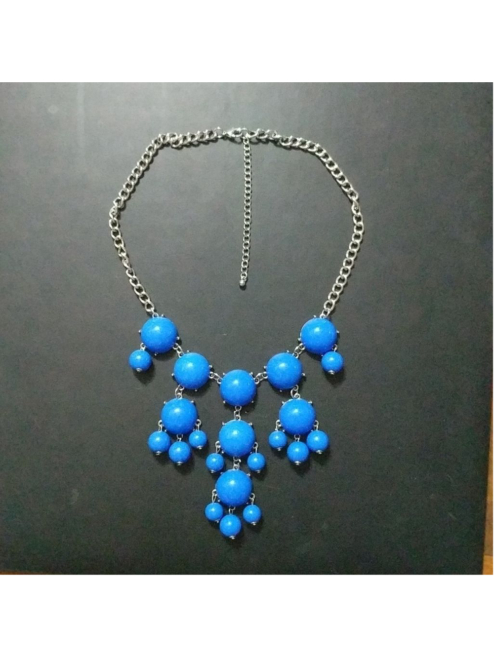 Silver Tone Blue Bauble Bib Statement Necklace